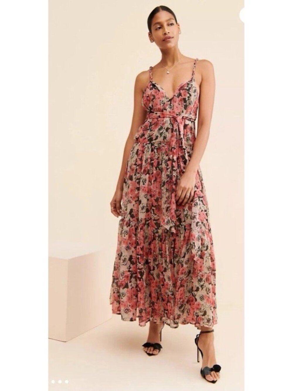 NWT Astr Eartha Floral Tiered Braided Strap Boho Maxi Dress